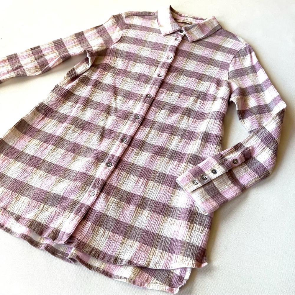 Soft Surroundings Gauze Button Down Checked Blouse - image 3